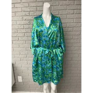 Morgan Taylor Intimates Satin Floral Print Tank & Robe Size M / L